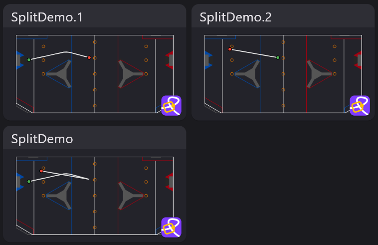 The split Choreo path, as seen in PathPlanner